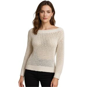 White House Black Market Shimmer Open Stitch Boatneck Sweater XS NWT